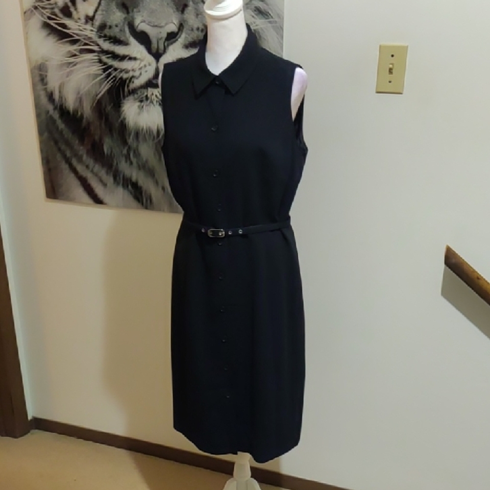 Ann Taylor Black Midi Dress with Belt